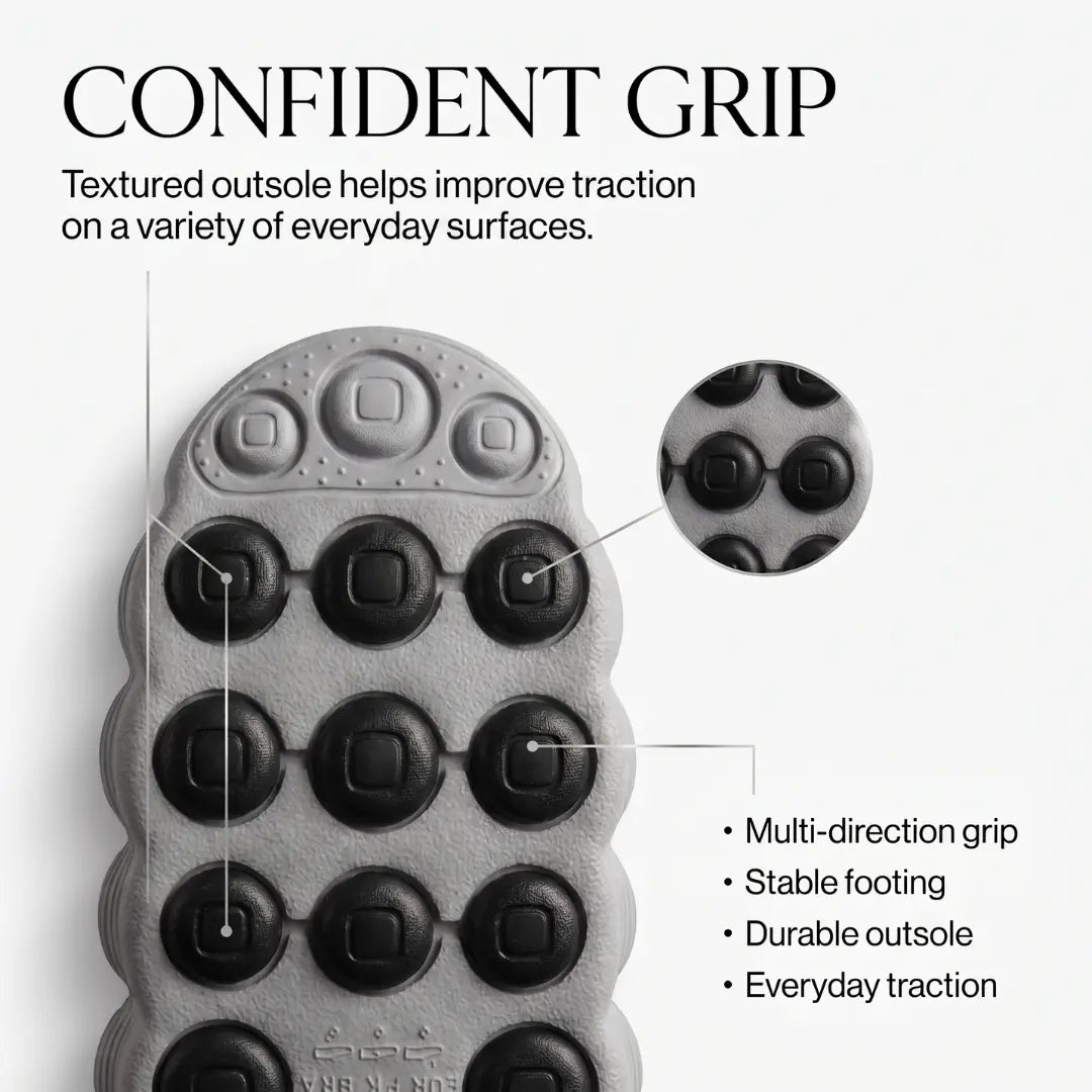 JunctionSole clog confident grip textured outsole traction infographic