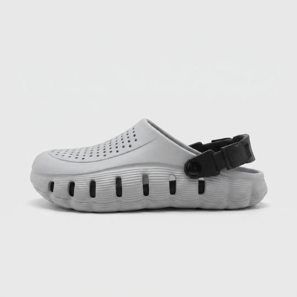 JunctionSole grey lightweight EVA clog side profile with adjustable strap